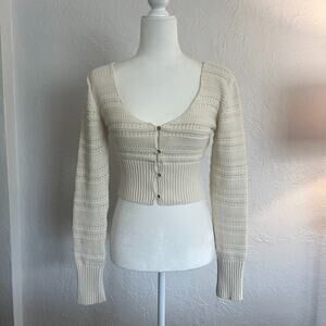Bolongaro Trevor Cream Pointelle Crop Knit Cardigan Sweater Button Front M